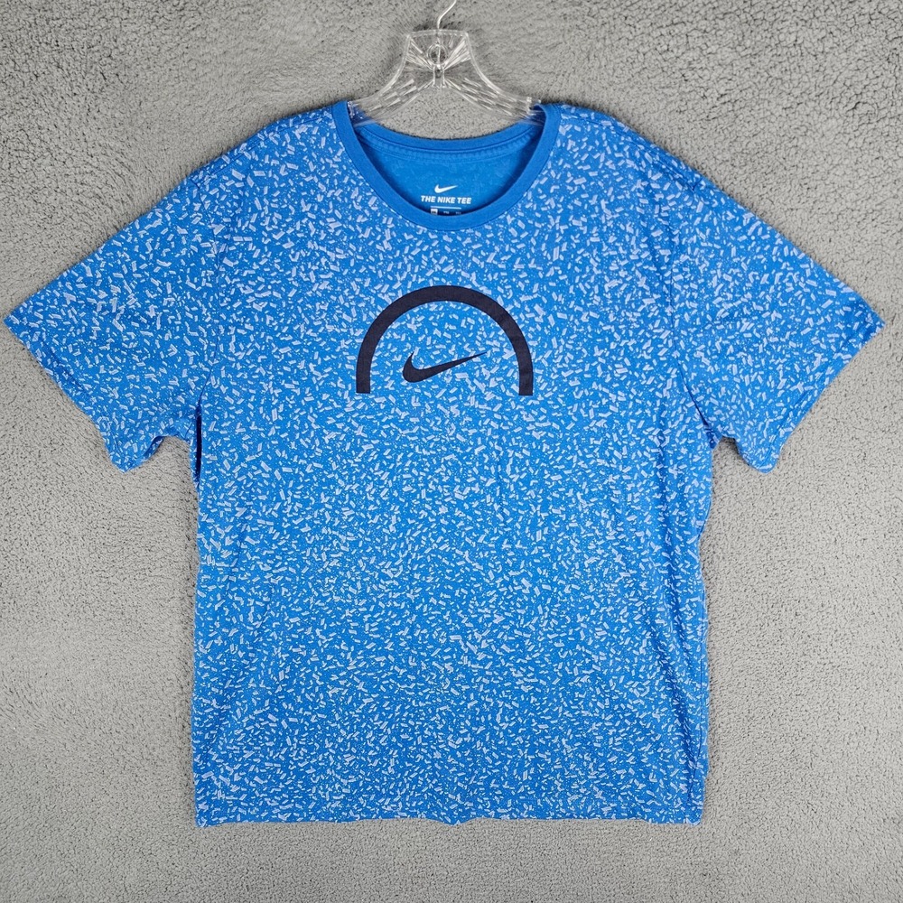 Nike T-Shirt Men XXL Blue Core AOP Basketball Athletic Cut 844462-435